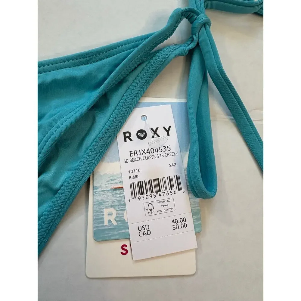 Roxy Womens SD Beach Classics Tie Side Cheeky Bikini Bottom Maui Blue Large XL